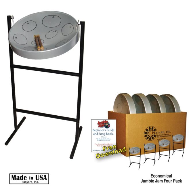 Jumbie Jam Steel Drum Educators 4-Pack - Tube Floor Stands - Silver Pans (G) W1077