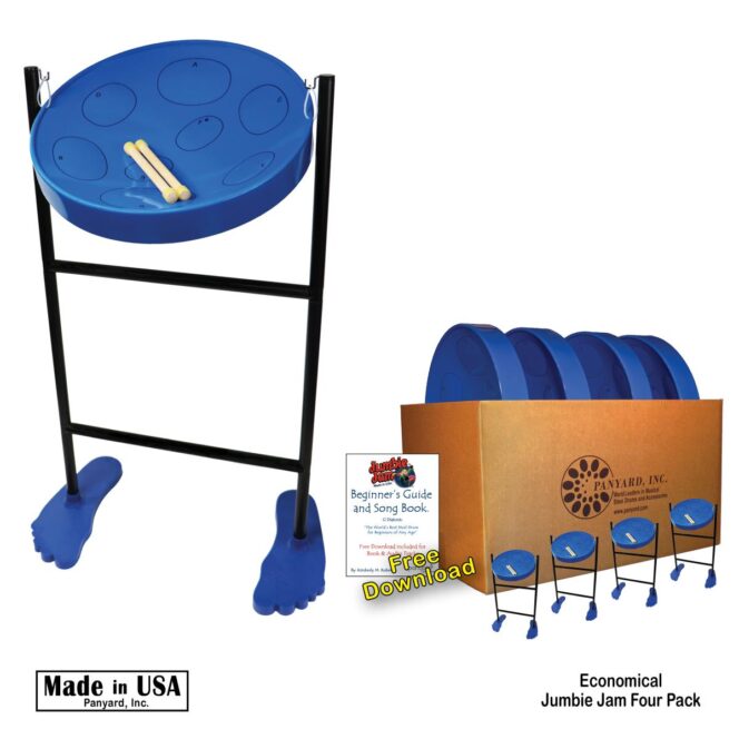 Jumbie Jam Steel Drum Educators 4-Pack - Tube Floor Stands - Blue Pans (G) W1078