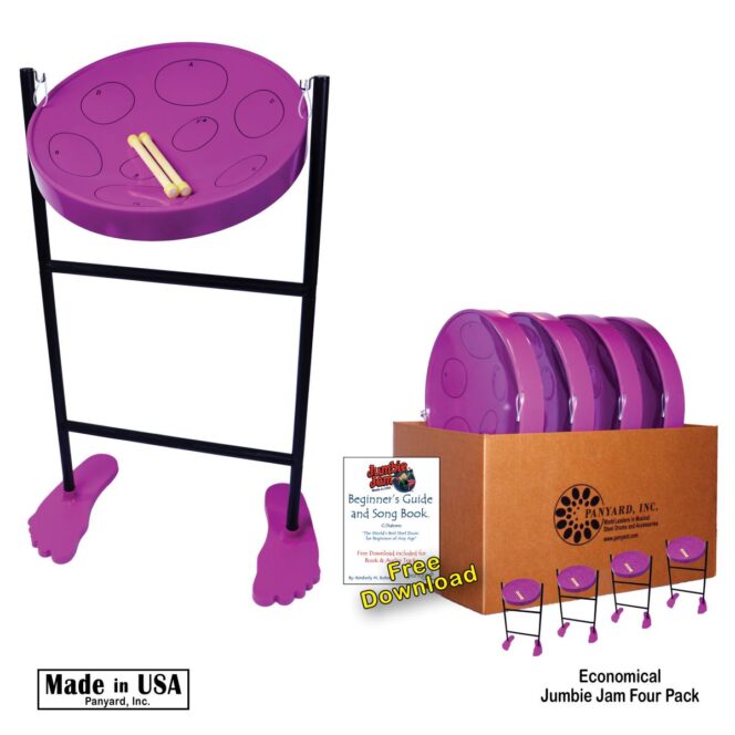 Jumbie Jam Steel Drum Educators 4-Pack - Tube Floor Stands - Purple Pans (G) W1080