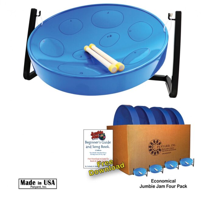 Jumbie Jam Steel Drum Educators 4-Pack - Table Top Stands - Blue Pans (G) W1090