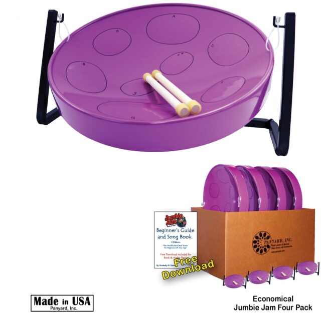 Jumbie Jam Steel Drum Educators 4-Pack - Table Top Stands - Purple Pans (G) W1092