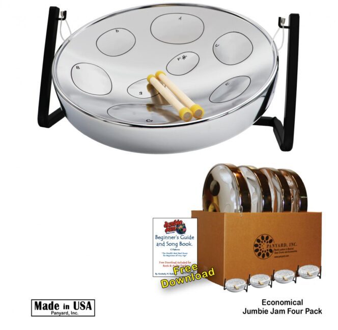 Jumbie Jam Steel Drum Educators 4-Pack - Table Top Stands - Chrome Pans (G) W1093