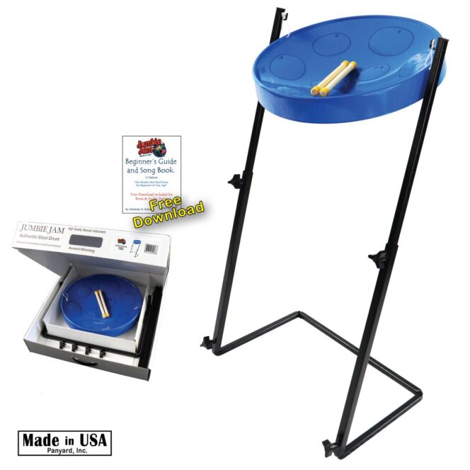 Jumbie Jam Steel Drum Kit - Metal Z-Floor Stand - Blue Pan (G) W1159
