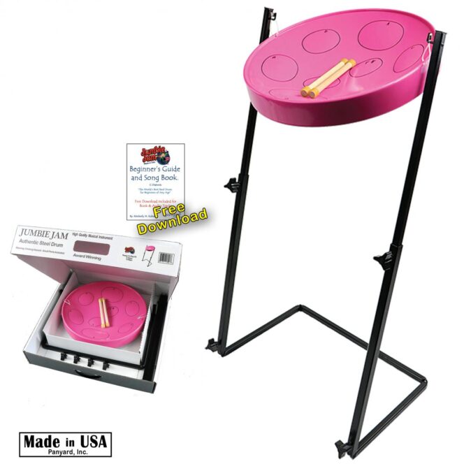 Jumbie Jam Steel Drum Kit - Metal Z-Floor Stand - Pink Pan (G) W1160