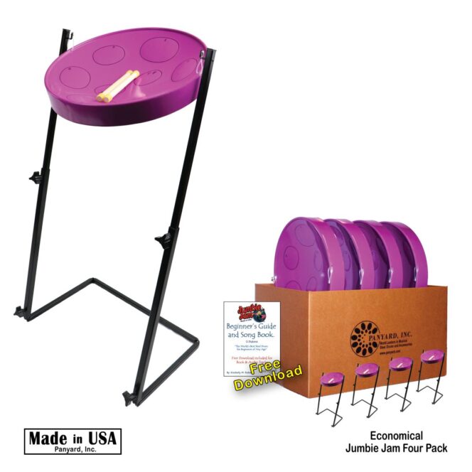 Jumbie Jam Steel Drum Educators 4-Pack - Metal Z-Floor Stands - Purple Pans (G) W1181