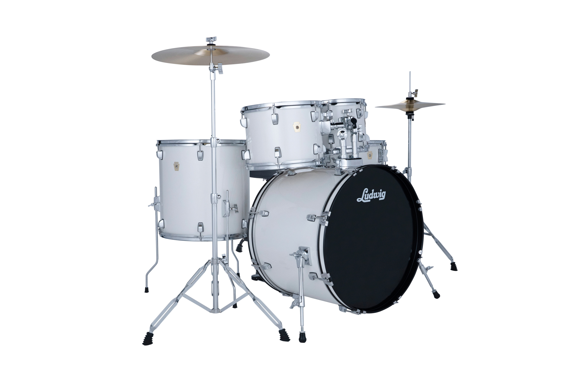 Ludwig Accent Series 5 pc Drum Set w/Cymbals + Hardware – Snow Dust